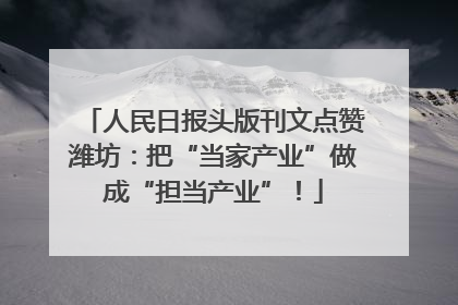 人民日报头版刊文点赞潍坊：把“当家产业”做成“担当产业”！