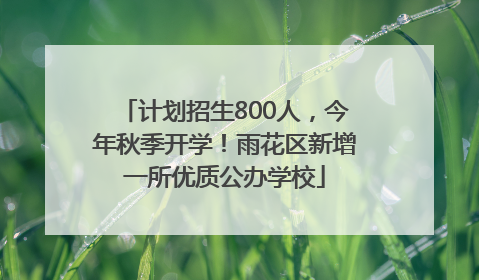 计划招生800人，今年秋季开学！雨花区新增一所优质公办学校